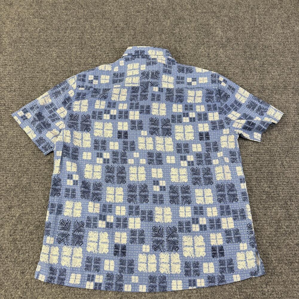 Nat Nast Shirt Mens Medium Blue Geometric Silk Blend Short Sleeve Button Up - Picture 9 of 9